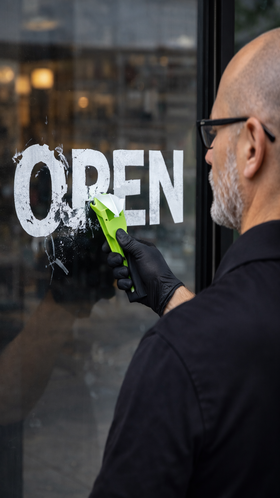 Clear View Tints removing signage film from commercial glass in Auckland