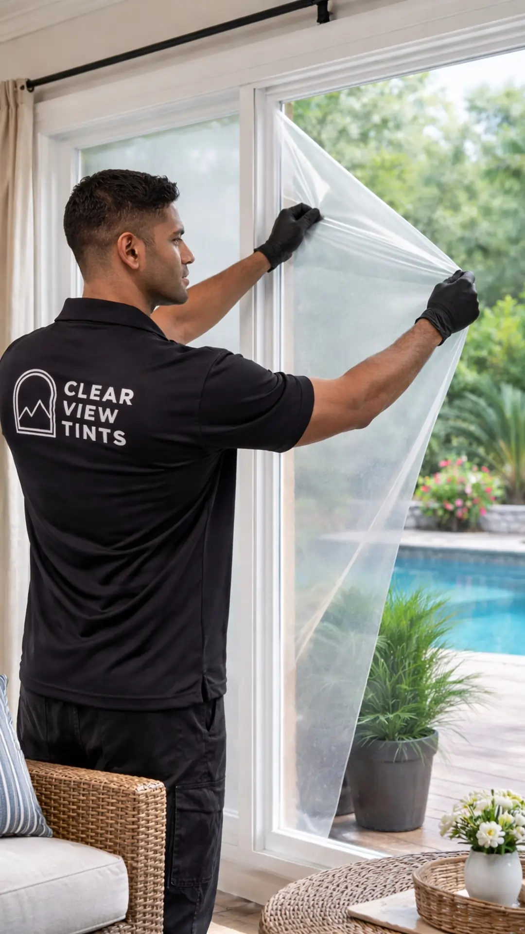 Expert window film installer working on Epsom property glass
