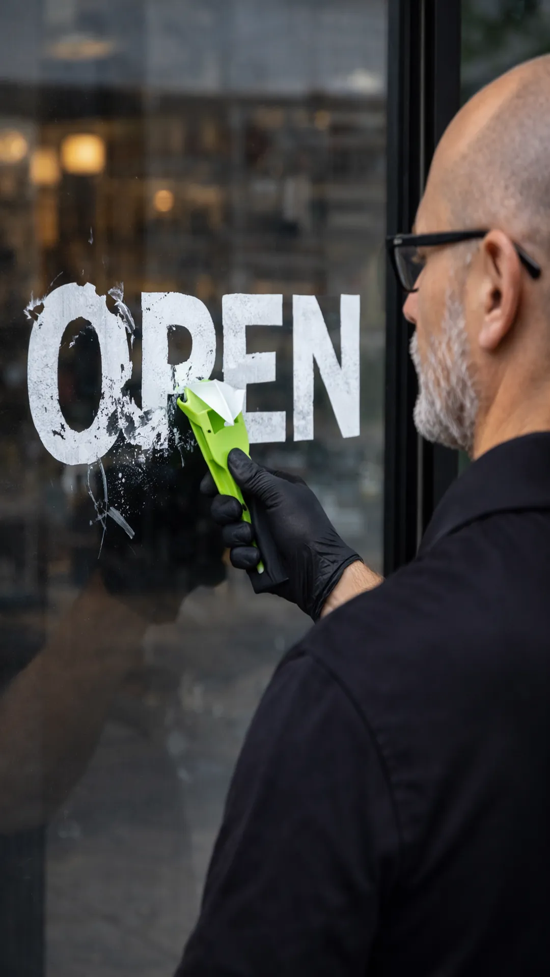 Clear View Tints removing signage film from commercial glass in Auckland